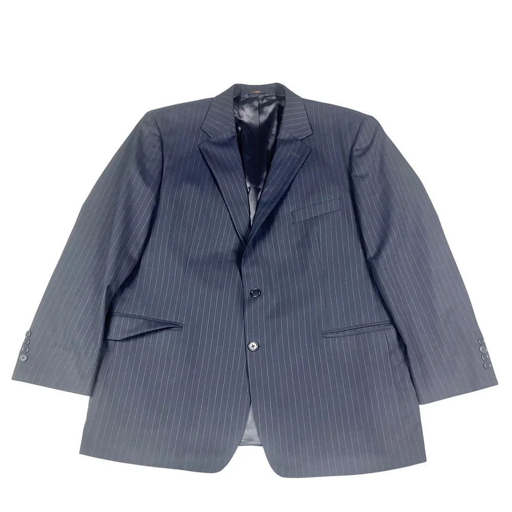 Brooks Brothers 346 Mens Navy Blue Pinstripe Wool Stretch Suit Jacket Blazer 48R